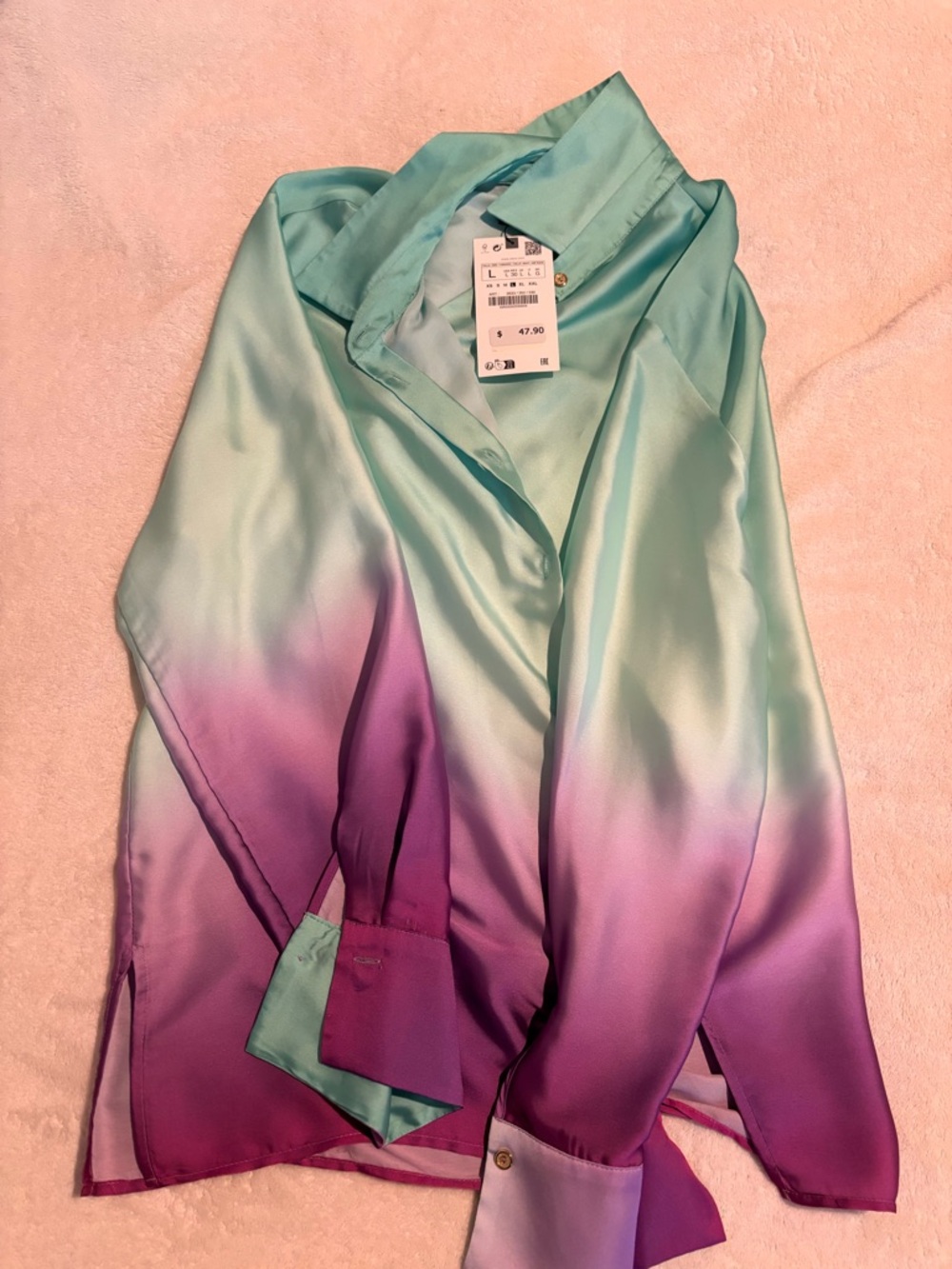 Zara Mint-to-Purple Ombre Satin Shirt